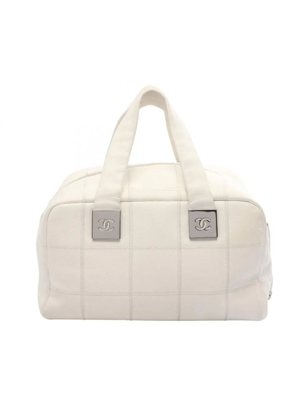 Chanel Handbag Choco Bar Boston Bag White Caviar Leather